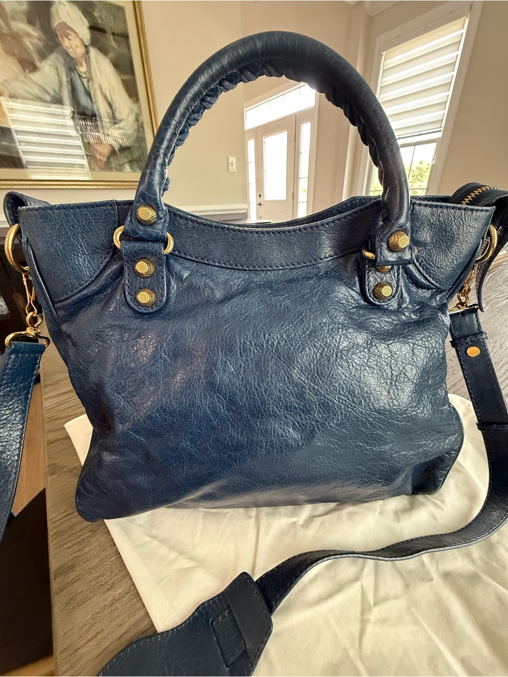 Balenciaga Navy Leather Tote Bag with Gold Hardware - Picture 2 of 16